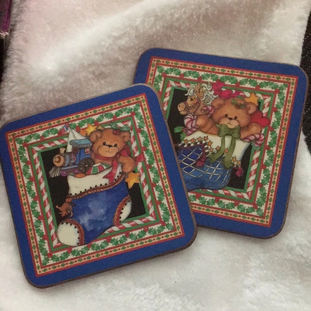 Festive Teddy Bear and Horse Coaster Set